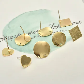 

S925 silver needle copper wire drawing square wave mirror peach heart belt ear pin ring ear nail DIY Earrings material