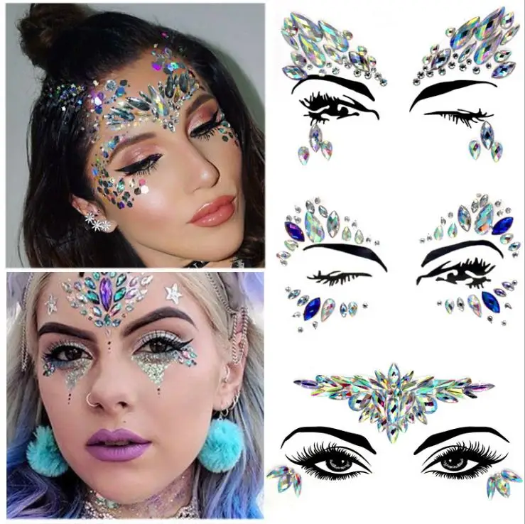 

Temporary Rhinestone Glitter Tattoo Stickers Face Jewels Gems Festival Party Makeup Body Jewels Flash Fake Temporary Tattoos