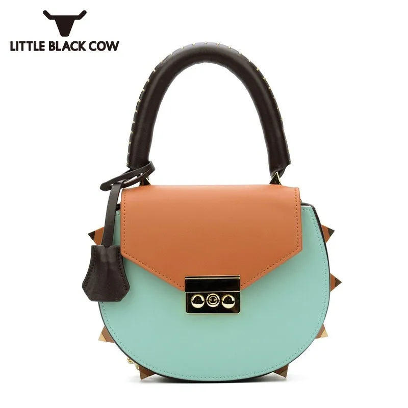 

Luxury Split Leather Handbags Women Jelly Bags Designer Party Rivet Panelled Tote Bags Crossbody Bags Women Circular Bolsa Blue
