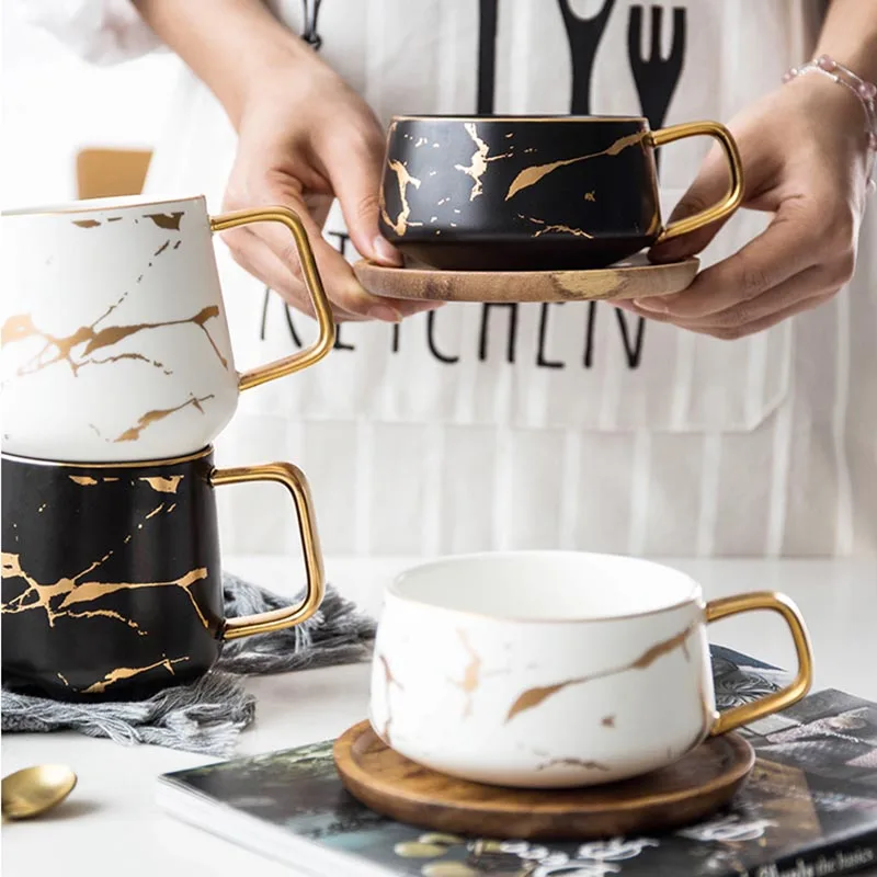 Европейский стиль кофейная чашка с блюдцем комплект керамический Мраморный Узор для завтрака молочная вода чашки ручка кружка посуда для напитков чашка Декор