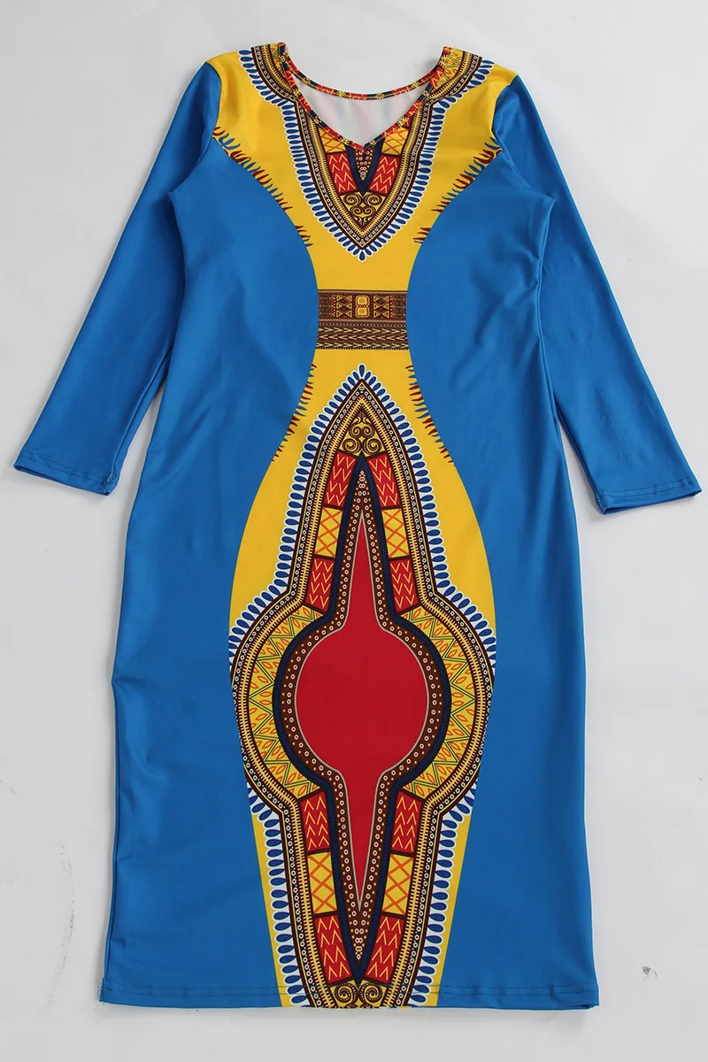 Kostlich Autumn Dress Women 2017 African Tribes Retro Print Dress O-Neck Long Sleeve Womens Clothing Vintage Bodycon Dresses (11)