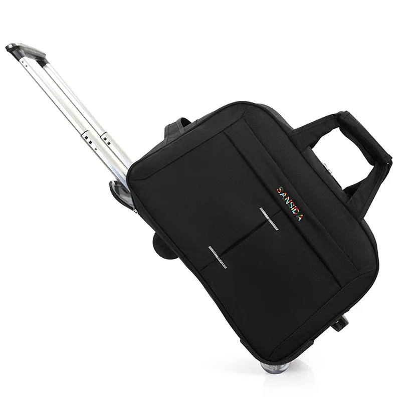 Дорожная сумка на колесиках, ручная кладь, сумки на колесиках, чемодан из материала Оксфорд, на колесиках, для переноски багажа, унисекс - Цвет: black