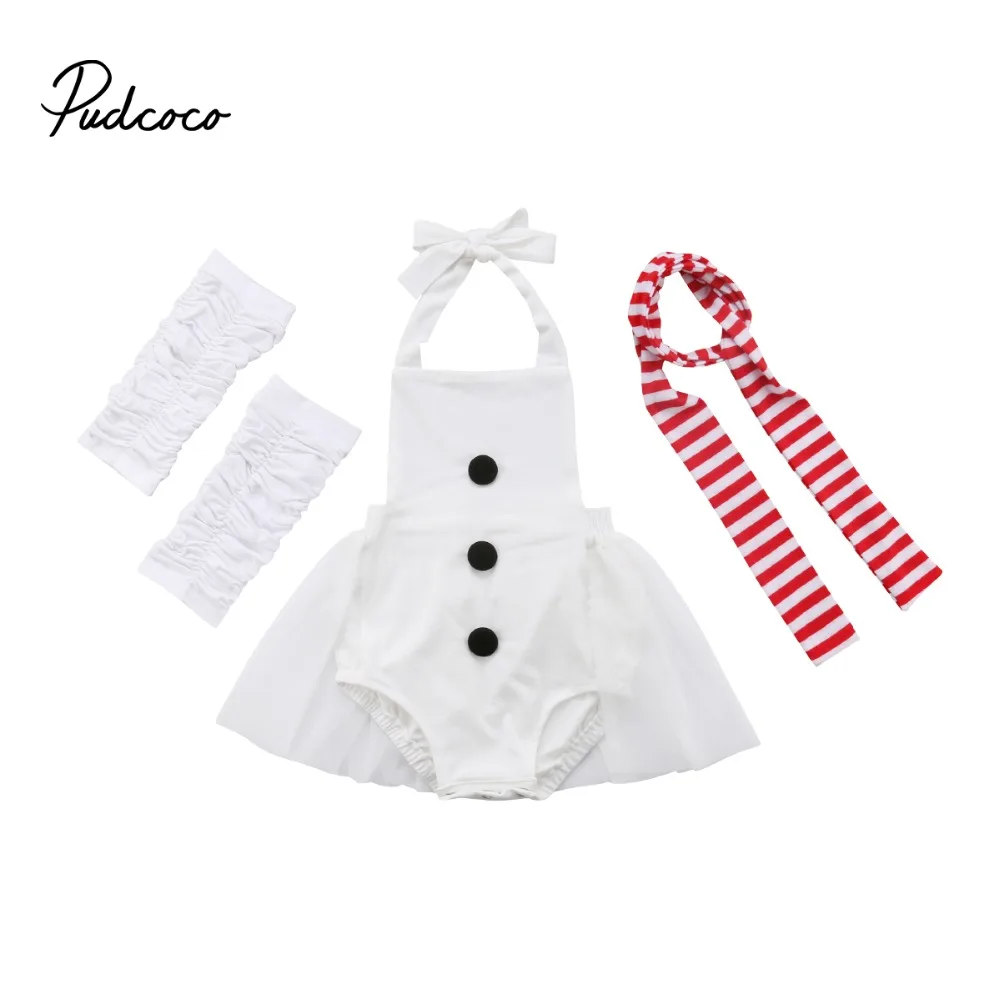 

Toddler Kid Baby Girl Snowman Tulle Dress Romper Leg Warmers 4PCS Outfit Clothes