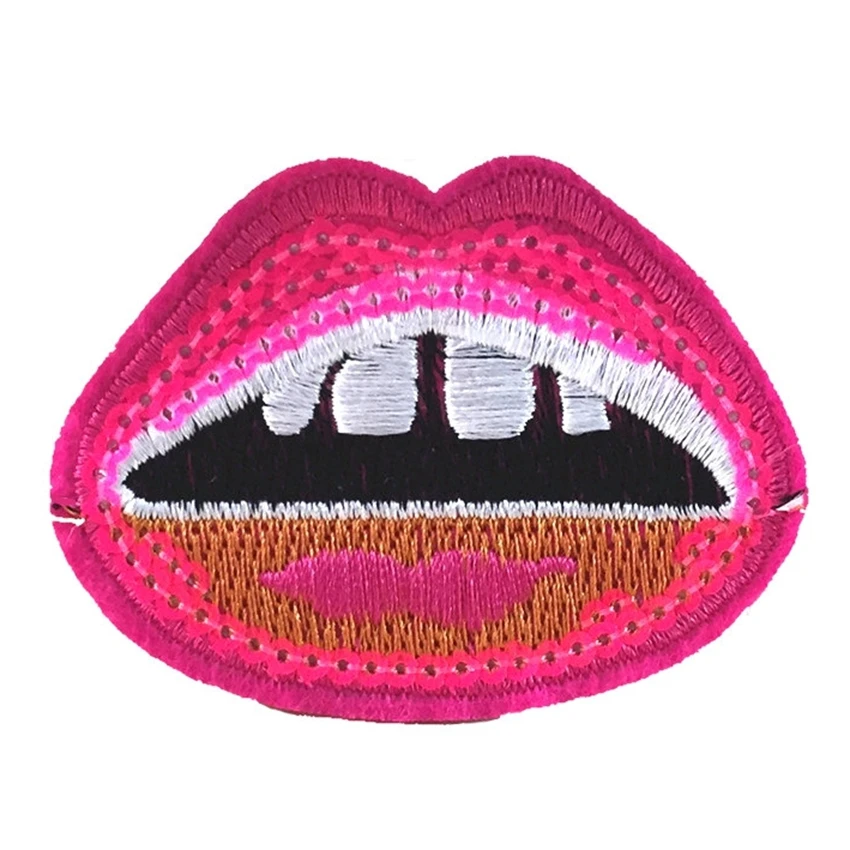 2Pcs Pink Lips Patch for Clothing Iron on Embroidered Sew Applique Cute