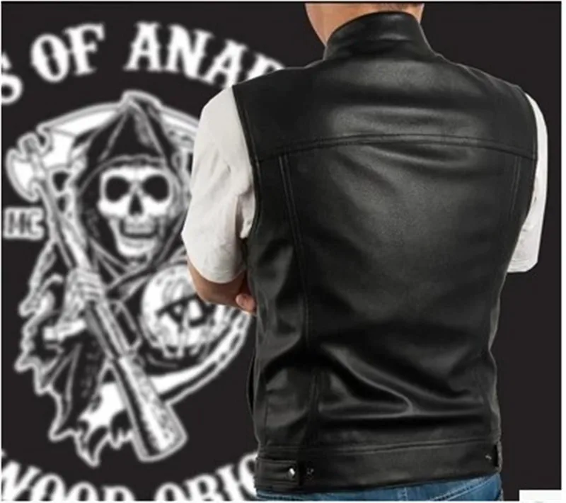 Соны анархии вышивка кожа рок панк-жилет косплей костюм мотоцикл без рукавов куртка Мужская Рок жилет клуб жилет