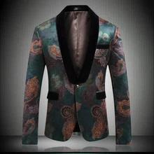 Новое поступление мужские свадебные приталеные блейзеры наивысшего качества с зеленым принтом Блейзер корейский стиль мужская повседневная куртка летняя