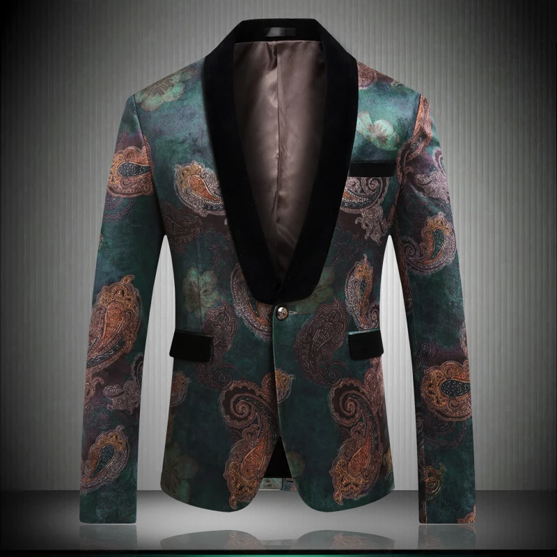 

2019 New Arrival Men's Wedding Blazers Slim Fit Top Quality Green Print Blazer korean style men Casual Married Jacket Summer