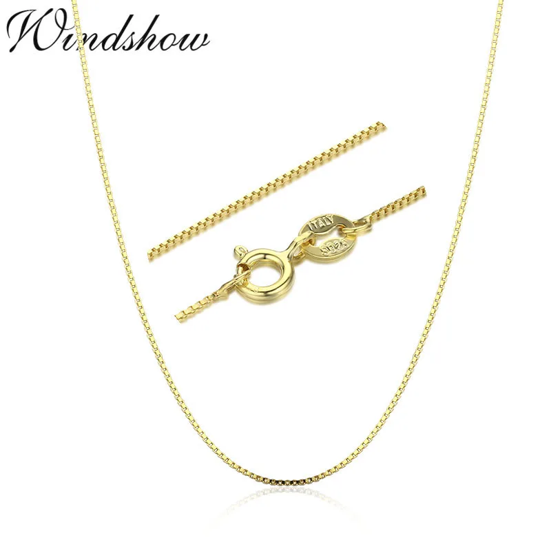 35cm-80cm Tiny Real 925 Sterling Silver with Gold Color Slim Box Chain Necklace Womens Kids Girls Mens Jewelry kolye collares