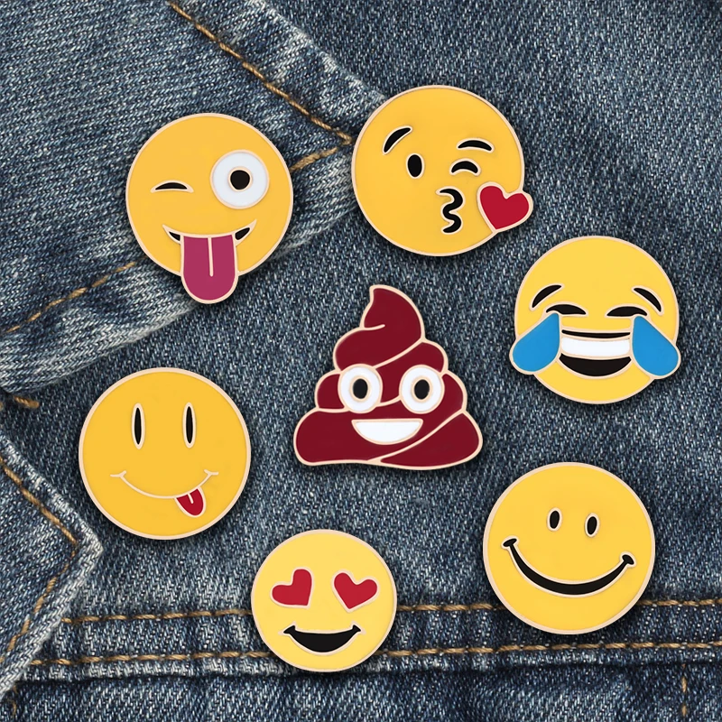 

7pc/set creative cute pin expression kiss smile feces metal brooch denim sweater badge enamel pins Jewelry Kids best friend gift