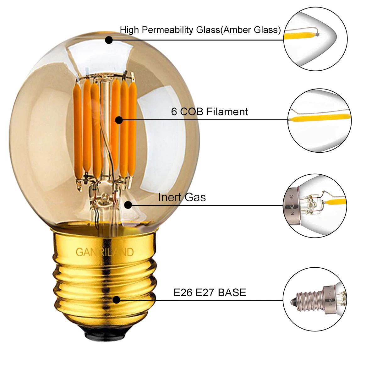 Светодиодная лампа GANRILAND Edison E27 Retro Lamp G40 Vintage Ampoule 110V 220V Праздничная гирлянда 1W 3W с