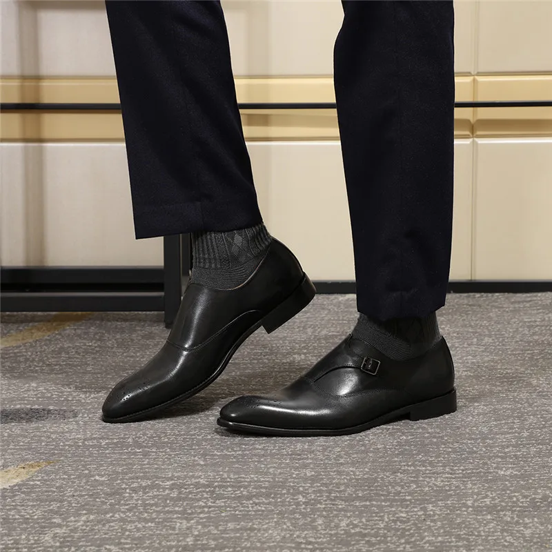 FELIX CHU/мужские коричневые модельные туфли; лоферы; классические туфли из натуральной кожи с медальоном и ремешком на пряжке; Мужская официальная обувь; цвет черный, бордовый