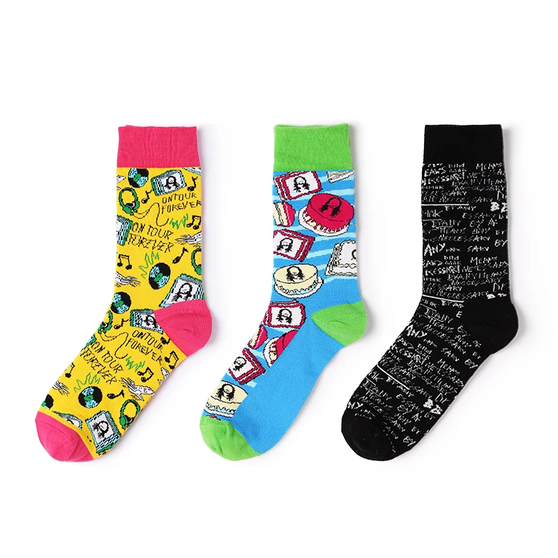 

VVQINovelty Crazy Art Socks Women's Men's hip hop harajuku Cotton funny socks hip hop dress socks Coloured frantic graffiti gift
