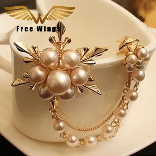 

Hot Fashion Plated Gold Pearl Brooch lapel pin Flower Corsage Women Wedding hijab pins Jewelry B7H061