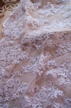 

white wedding dress fabric, sequined cord lace fabric, DZF001
