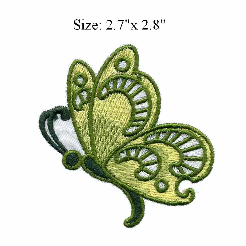 Ornamental butterFly embroidery patch 2.7" wide /green/fly/chest patch