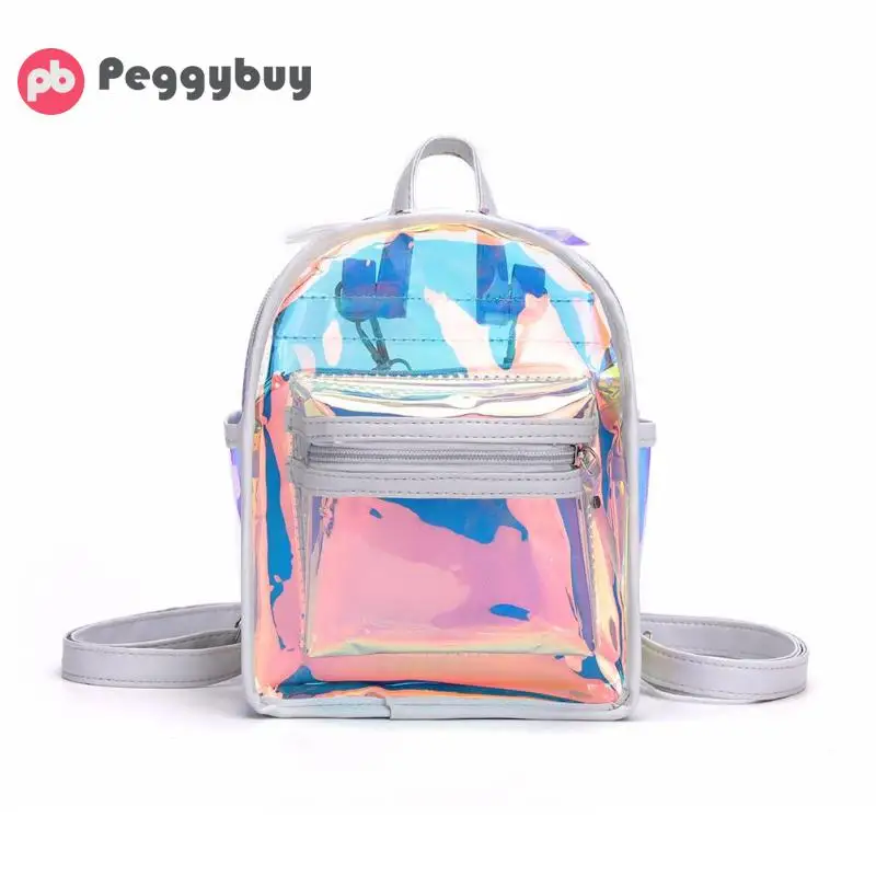 Модный прозрачный мини-рюкзак из ПВХ для женщин и подростков, школьная сумка для книг, прозрачные мини дорожные сумки mochila - Цвет: Белый