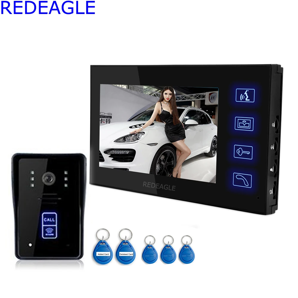 REDEAGLE Home 7 дюймов Сенсорная панель видео домофон дверной звонок Система с RFID брелоки разблокировка камеры безопасности