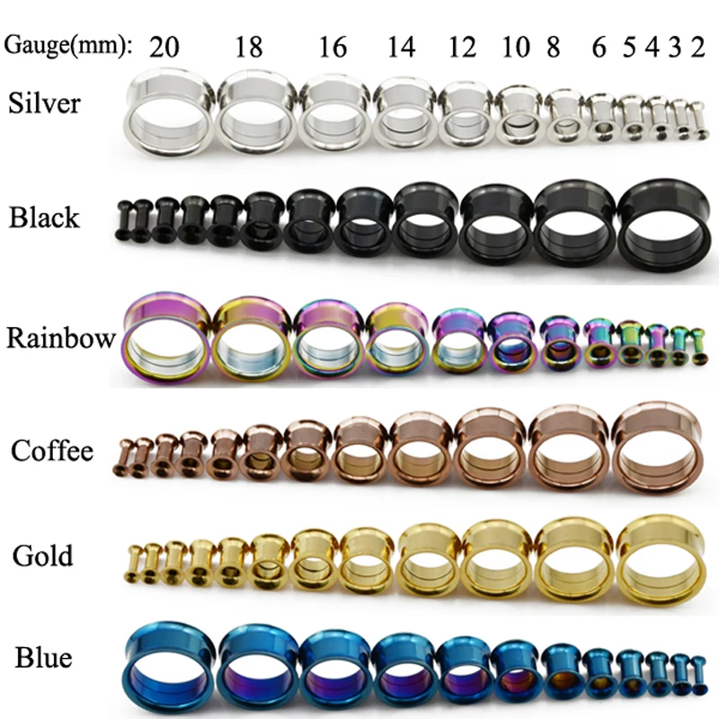 Bog Fashion 2 Pairs Stainless Steel Ear Plugs Hollow Expander Stretcher Tunnels Piercing Gauges 2 Mm To mm 6 Colors Piercing Jewelry Aliexpress