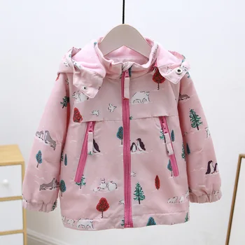 

Girls Jacket Coat For Girls Children Girls Cartoon Graffiti Hooded Windbreaker For Girls Full Sleeve Toddler Outerwear 2-8T