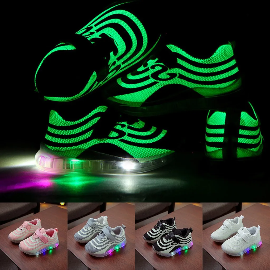 

Children Sneakers Kid Baby Noctilucous Rubber Sole Non-slip Tennis Shoes Girls Boys Mesh Led Luminous Sport Run Sneakers Shoes