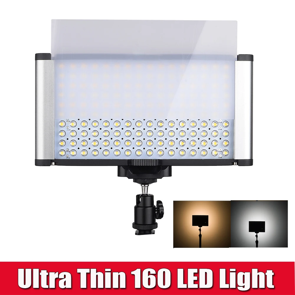 

High CRI 95+ Ultra Thin On Camera 160 Led Video Light Panel w/ Brightness Control + Color Temperature Adjustable (3200K-5600K)