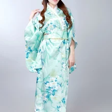 Новое модное синее японское винтажное Оригинальное кимоно традиционное сатиновое юката с Obi костюм для танцев выступлений один размер WK006