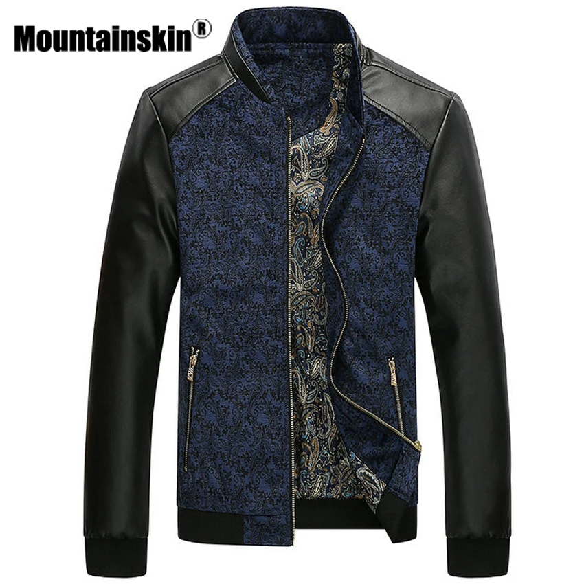 Мужская куртка из ПУ кожи Mountainskin черная приталенная с воротником стойкой верхняя