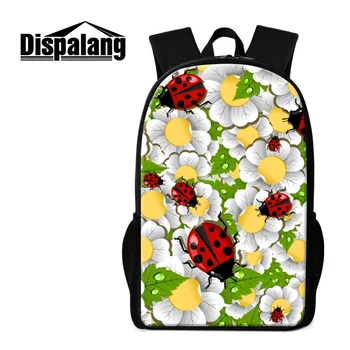 

Dispalang Ladybug Womens Backpack Flower 3D Printing 16 Inch Children School Bags For Teenagers Girls Kids Shoulder Book Bag