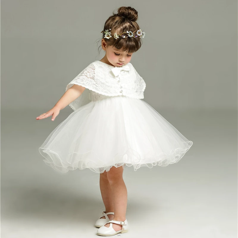 Bebê Vestido de Princesa + Pérola Rendas Xale Infantil Criança Branco