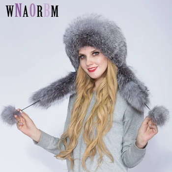 

Authentic women's winter hat fox fur and rabbit fur hat with 2 fluffy fox Russian tail winter warm Mongolian hat
