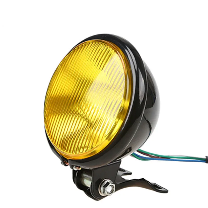 

TKOSM Motorcycle Headlight Black Metal Retro Halogen Front Light 12V Fits For CG125 GN125 CB CL Yamaha Suzuki Cafe Racer Bobber