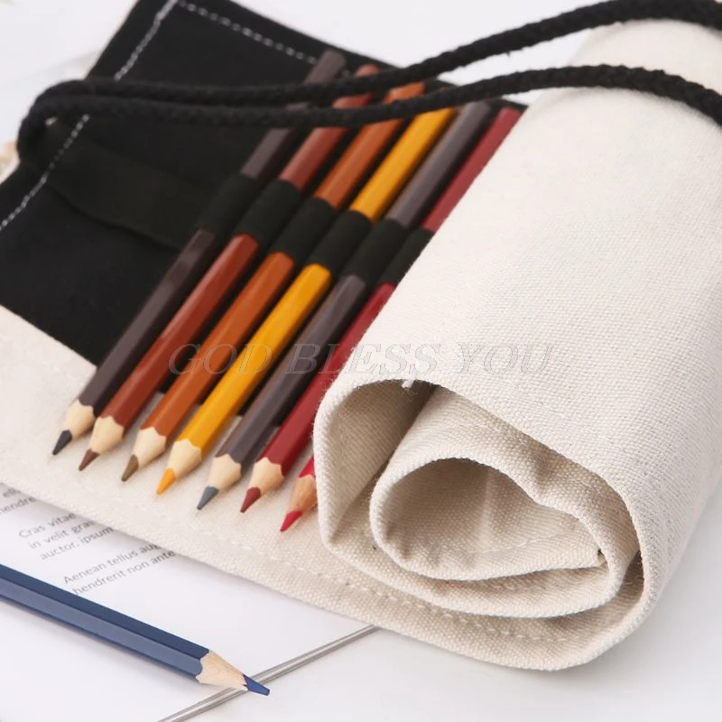 Ручной работы 12/24/36/48/72 Отверстия Холст Roll Up карандаш для макияжа сумка Обёрточная бумага Шторы пенал для ручек хранения сумка для школьных