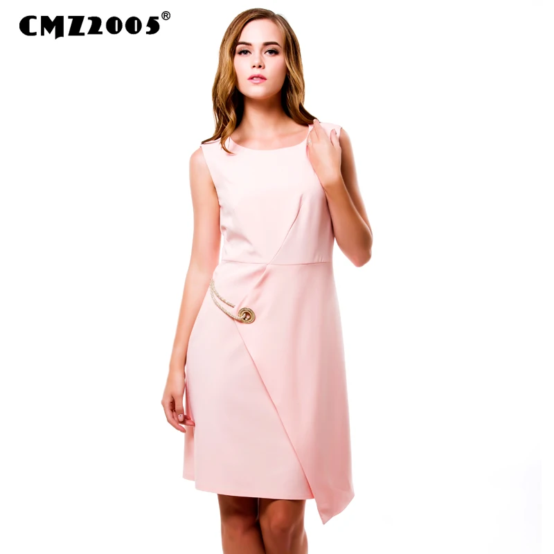 

Hot Sale New Women High Quality Casual Fashion Autumn Solid Knee-Length O- Neck Dresses with sleeveless 71416