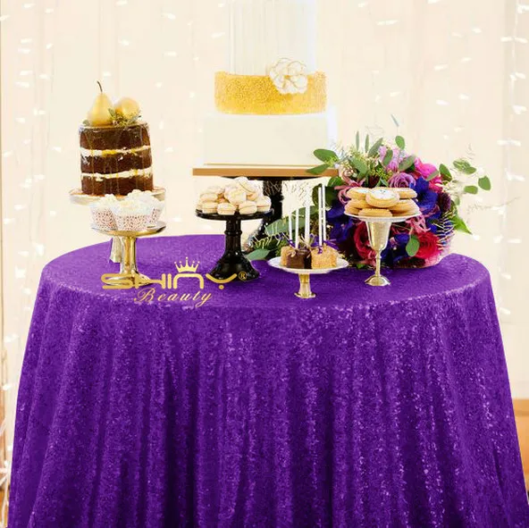 

ShinyBeauty 108 inch round Purple sequin tablecloth for wedding party and dating -r