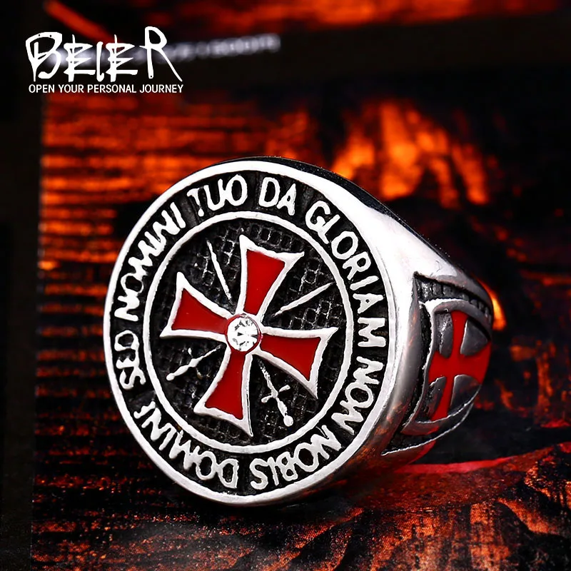 

Beier 316L stainless steel Temple Red Cross Knight Men's Ring Shield Guards High Quality Jewelry free shipping LLSMR008R