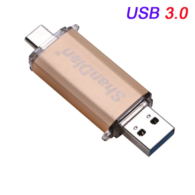 SHANDIAN USB 3,0 Акция type-C 3,1 OTG 32 Гб 64 Гб Внешняя карта памяти 16 Гб 64 Гб мобильный компьютер USB флеш-накопитель - Цвет: Gold