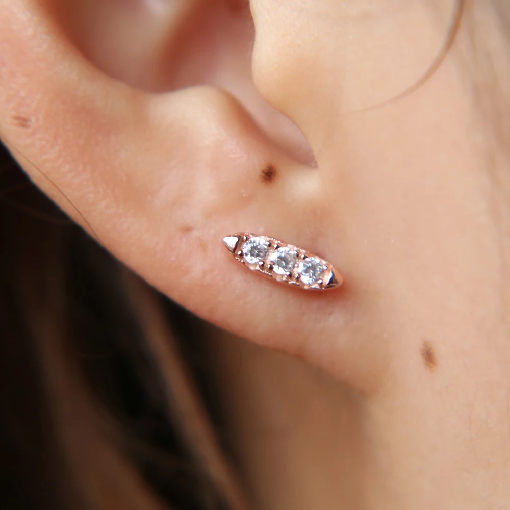 2017 Earings Brinco Three Cz Bar Sparking Bling Aaa+ Cubic Zirconia Simple Cute Girl Studs 925 Silver Fashion Cheap Earring (9)
