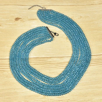 

Blue multi-layer round cutting Synthesis pearl and Glass Crystal gem necklace, can bring you as easy as the sea