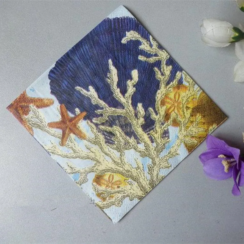 25cm 20 table paper napkin tissue shell coral seastar craft decoupage wedding guardanapos kid birthday party serviettes home dec