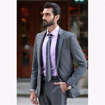 

Hight Quality Grey Business Men Suit Stylish Party mens suits wedding Tuxedo Work Blazer With Pants 2019 gray terno masculino