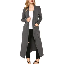 Женский кардиган с карманами и длинным рукавом, Женский мягкий кардиган с открытой передней частью, женский кардиган, свитер,, осенне-весеннее длинное тонкое пальто
