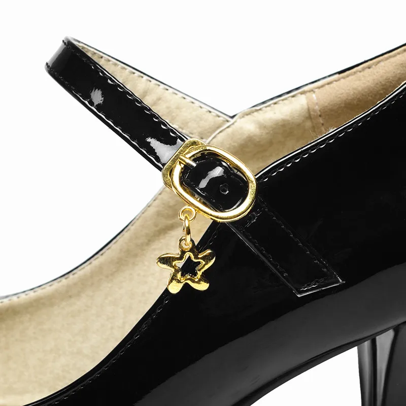 MeiLiKeLin Для женщин Мэри Джейн туфли на шпильке на высоком каблуке 8 см; Лакированная кожа женские туфли-лодочки на черный, Красный высокая обувь на каблуке размера плюс; большие размеры 34-41