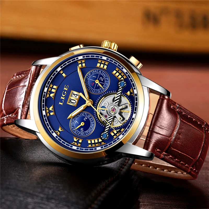 2018 LIGE Luxury Brand Automatic Machinery Watches Men Leather Waterproof Business Watch Men Quartz Clock Man Relogio Masculino