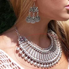 Yumfeel Antique Silver Bohemian Style Gypsy Love Affair Metal Carving Flower Ball Long Pendant Statement Necklaces Boho Jewelry