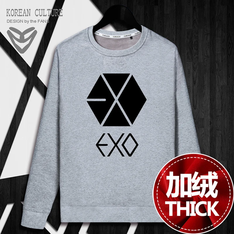 Новая Мода Kpop толстовки с капюшоном Пуловеры Топы EXO для женщин/мужчин Корейский зимний теплый топ с капюшоном с длинным рукавом толстовки Женская одежда - Цвет: gray