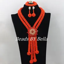 Удивительные оранжевые нигерийские Свадебные африканские бусы комплект ювелирных изделий Кристалл бусы ожерелье индийские Свадебные украшения наборы ABF167