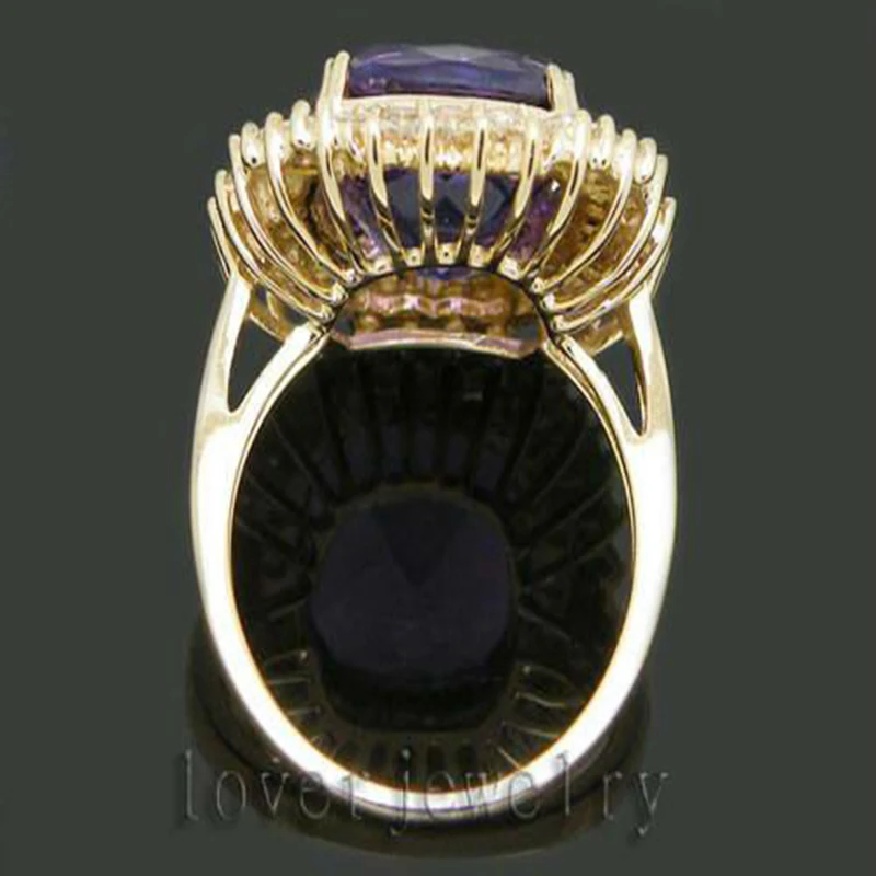 Loverjewelry, винтажное ювелирное изделие, женские кольца, подушка, 14 к, золото, 9.80Ct, натуральный бриллиант, Фиолетовый аметист, обручальное кольцо SR0002