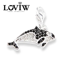 Orca подвеска «Акула» женский стиль черный и белый цирконий проложить серебряный шарм для дам подарок на день рождения Breloque