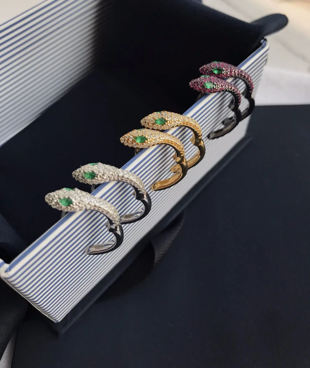

2018 New green Eyes Cubic Zirconia Snake Earrings Women Gold Color Animal cz stud monaco earrings sterling-silver jewelry