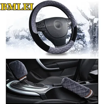 

Universal 3 In 1 Plush Steering Wheel Cover Plush Handbrake Cover Gear Shift Cover For Car SUV